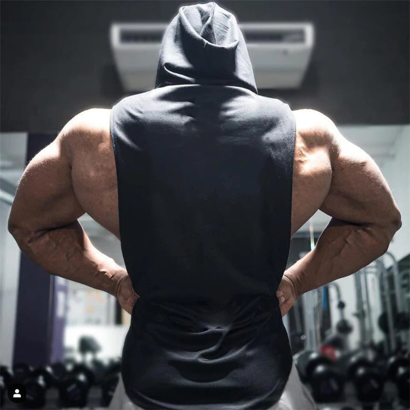 Men Hooded Tank Top New Brand Fashion Cotton High Quality Sports Undershirt Bodybuilding Singlet Fitness Sleeveless Vest Men