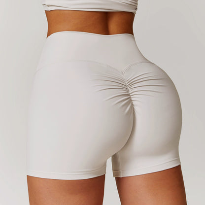 Brushed Texture High Waist Yoga Shorts Belly Contracting Peach Hip Raise Running Fitness Women Elastic Tight Exercise Shorts