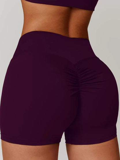 Brushed Texture High Waist Yoga Shorts Belly Contracting Peach Hip Raise Running Fitness Women Elastic Tight Exercise Shorts