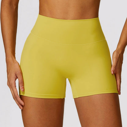 Brushed Texture High Waist Yoga Shorts Belly Contracting Peach Hip Raise Running Fitness Women Elastic Tight Exercise Shorts