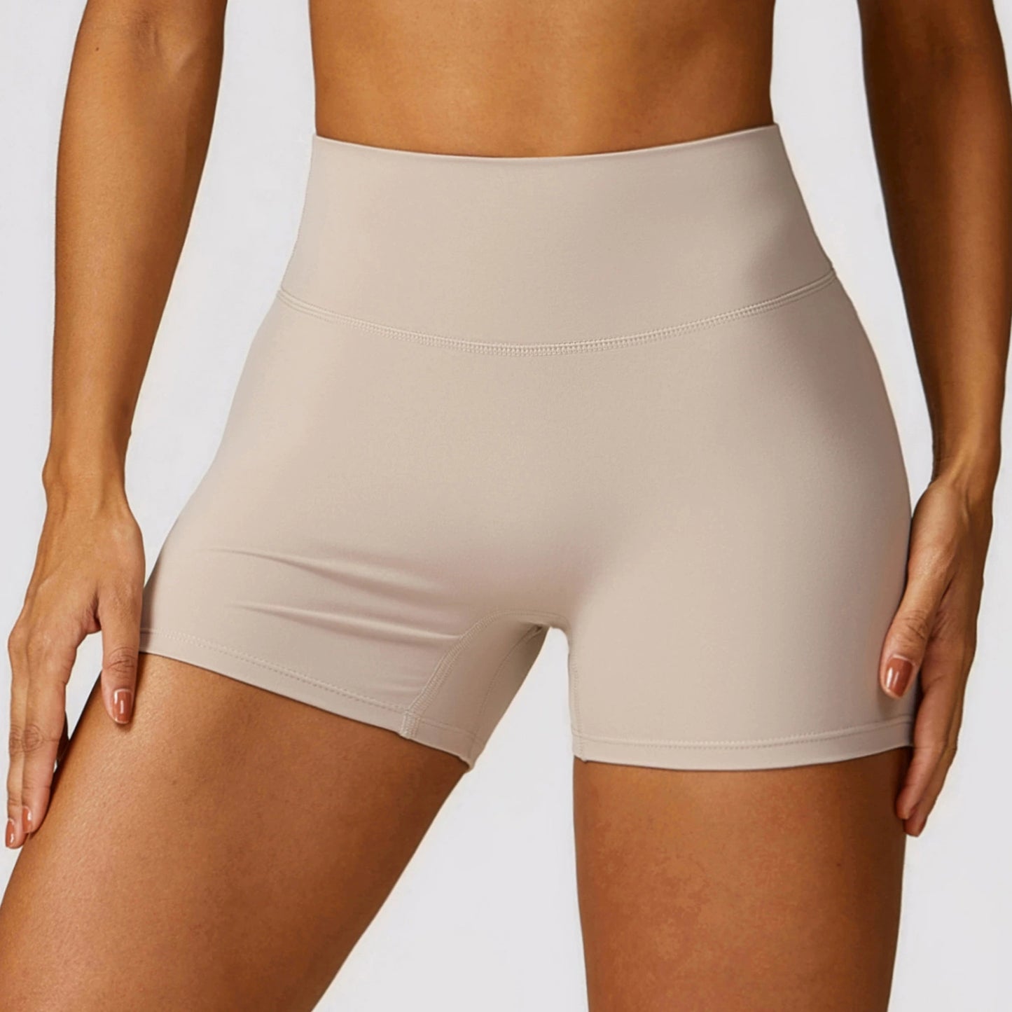 Brushed Texture High Waist Yoga Shorts Belly Contracting Peach Hip Raise Running Fitness Women Elastic Tight Exercise Shorts