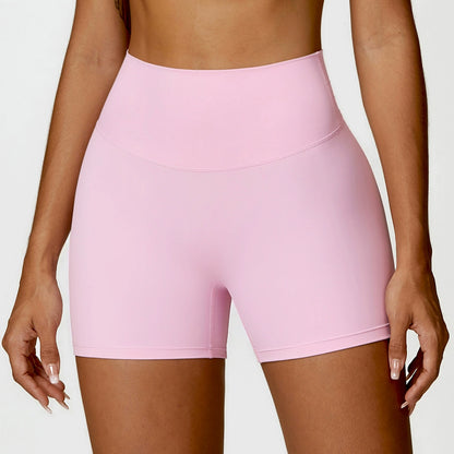 Brushed Texture High Waist Yoga Shorts Belly Contracting Peach Hip Raise Running Fitness Women Elastic Tight Exercise Shorts