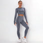 Women Seamless Gym Set Long Sleeve Top High Waist Belly Control Sport Leggings Gym Clothes Seamless Sport Suit Sexy Booty Girls