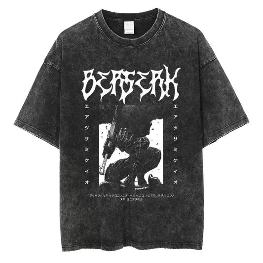 Washed Berserk Cotton Mens Vintage Anime