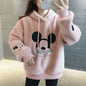 Disney Cute Mickey Minnie Mouse Hoodies Women Autumn Winter Pullover Tops Cartoons Femme Plus Velvet Clothes